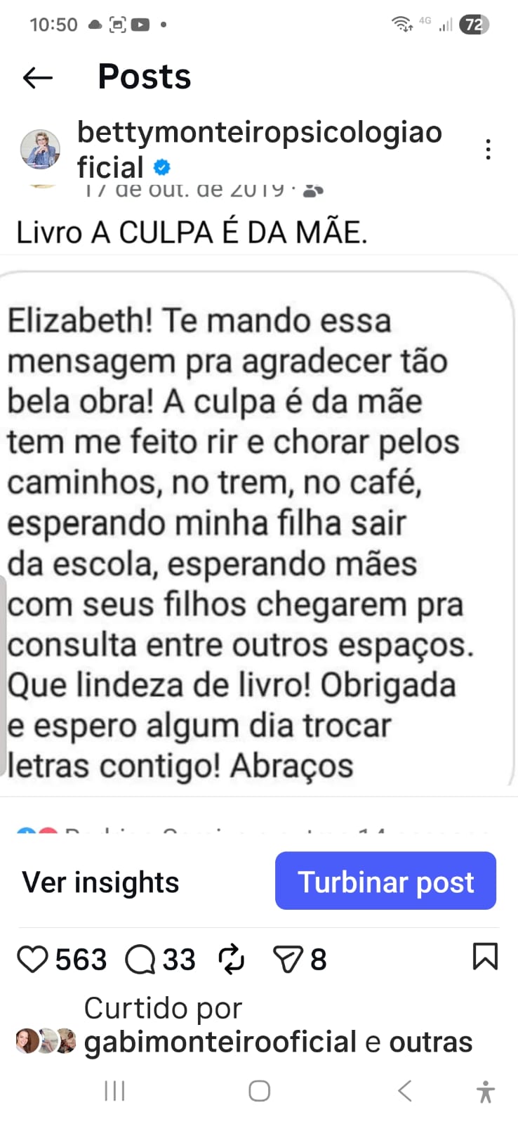 Depoimento de leitora sobre o livro.